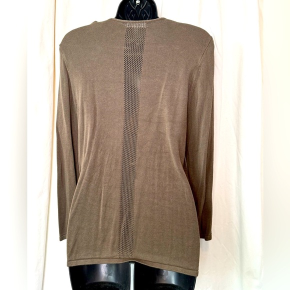 "August Silk" Women's L Viscose Asymmetrical Sweater Olive Green Lightweight - Picture 2 of 5